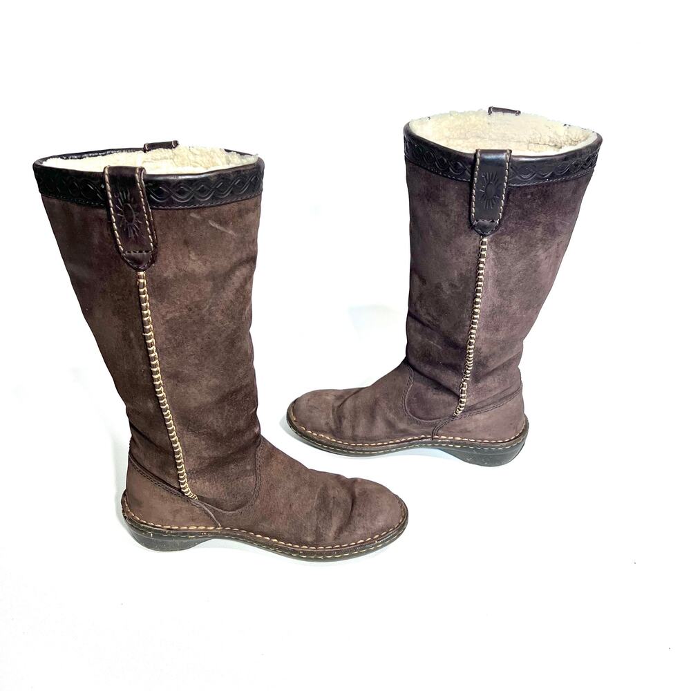 UGG Boot Women 5 Dark Brown Leather Swell Suede Tall Sheepskin Australia # 5676 - Picture 4 of 12